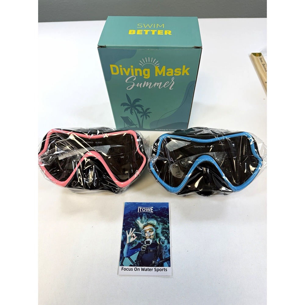 NEW Kids iTOWE Diving Mask 2 Pack Set Tempered Glass Swim Goggles Pink Blue